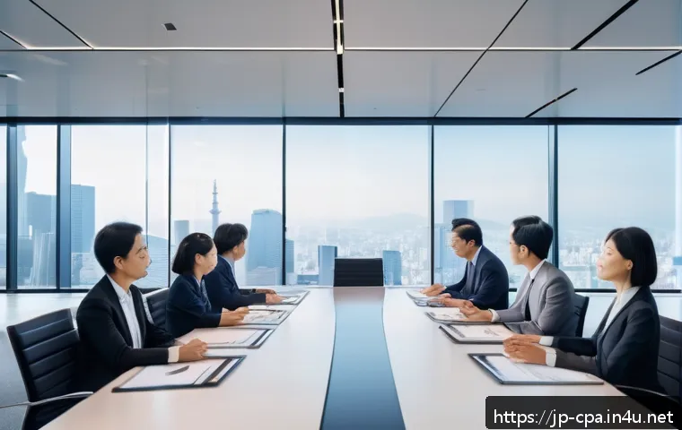 CPA와 기업 지배 구조 감사 - A modern corporate office scene depicting a diverse team of professionals engaged in a risk manageme...