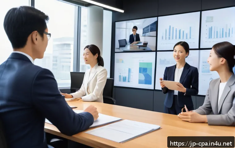 공인회계사로서의 국제 감사 경험 - A professional international audit team collaborating in a modern office setting, featuring diverse ...