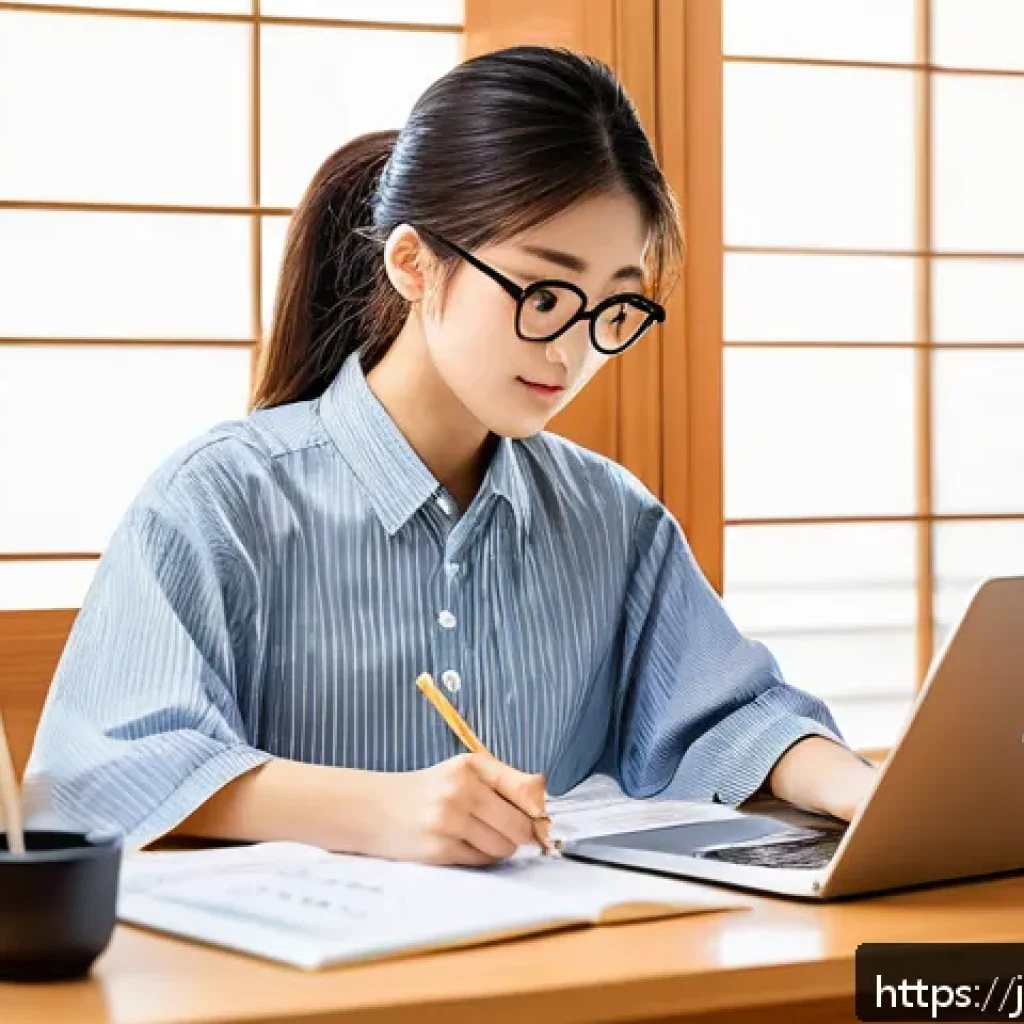 CPA 취득을 위한 마인드셋 - A focused Japanese student studying for the CPA exam at a tidy desk with textbooks, notes, and a lap...