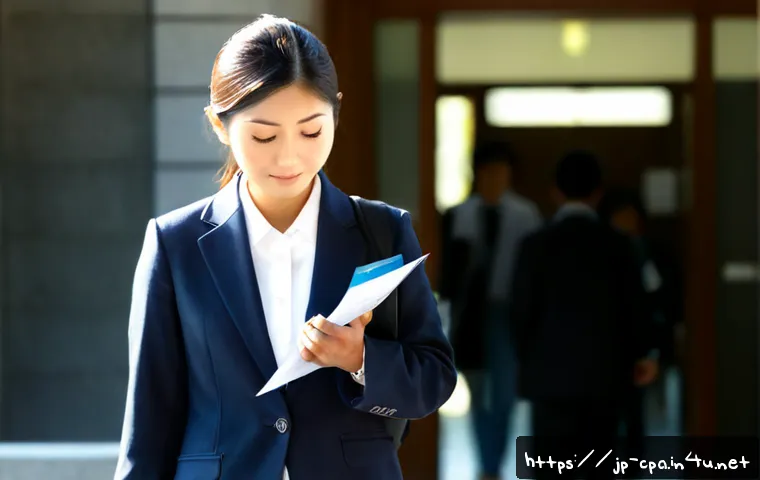 CPA 시험장 숙지 사항 - Photorealistic Japanese professional accounting exam candidate arriving at a quiet university-style ...
